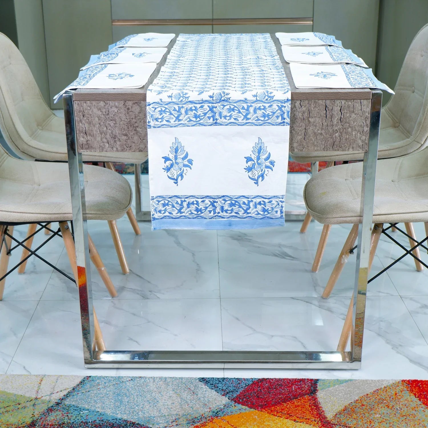 Hand Block Printed Cotton Table Runner - Kumad - Tarvik